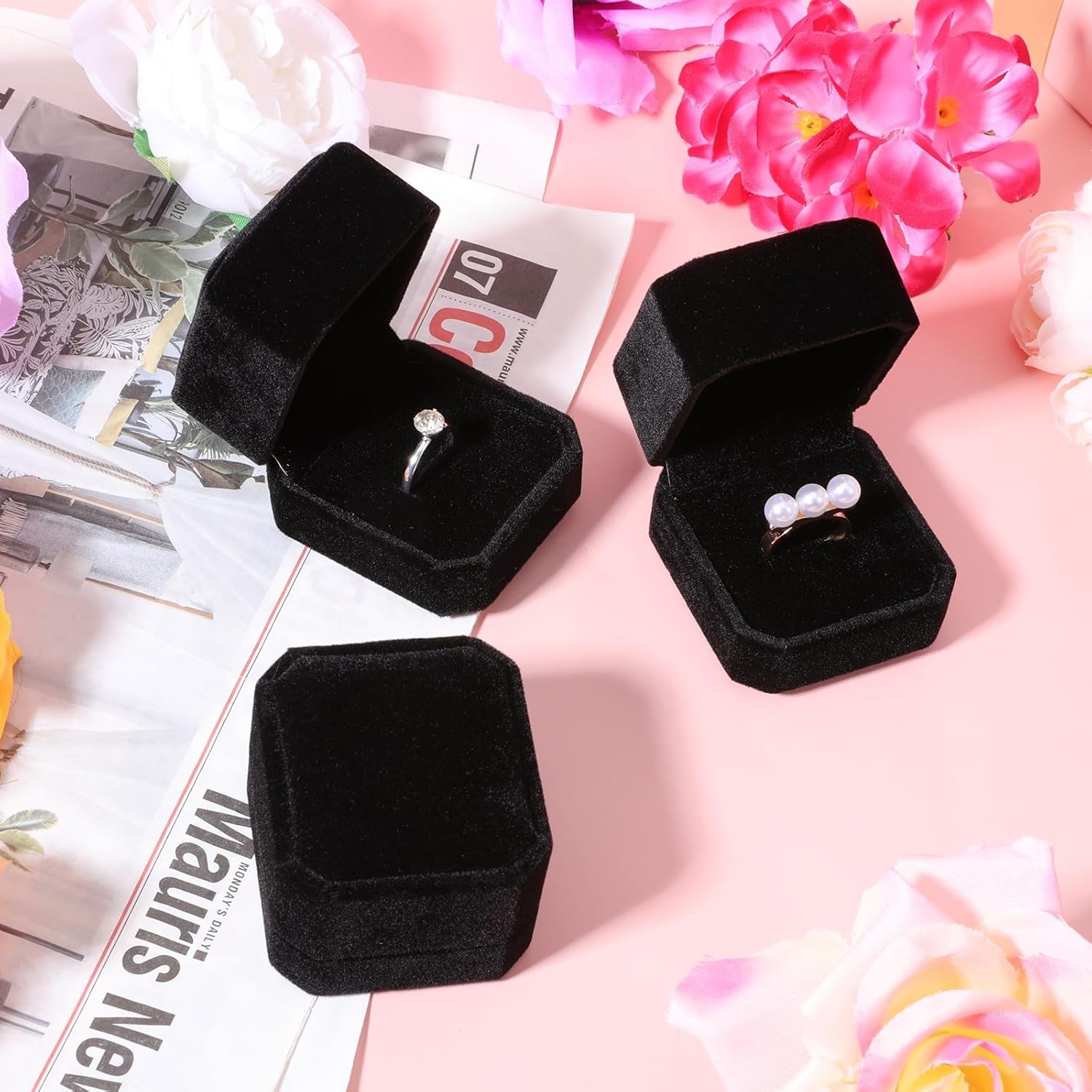36 Pcs Black Velvet Ring Boxes Bulk, 2.13 X 1.97 X 1.54 Inch Rings Case Earring