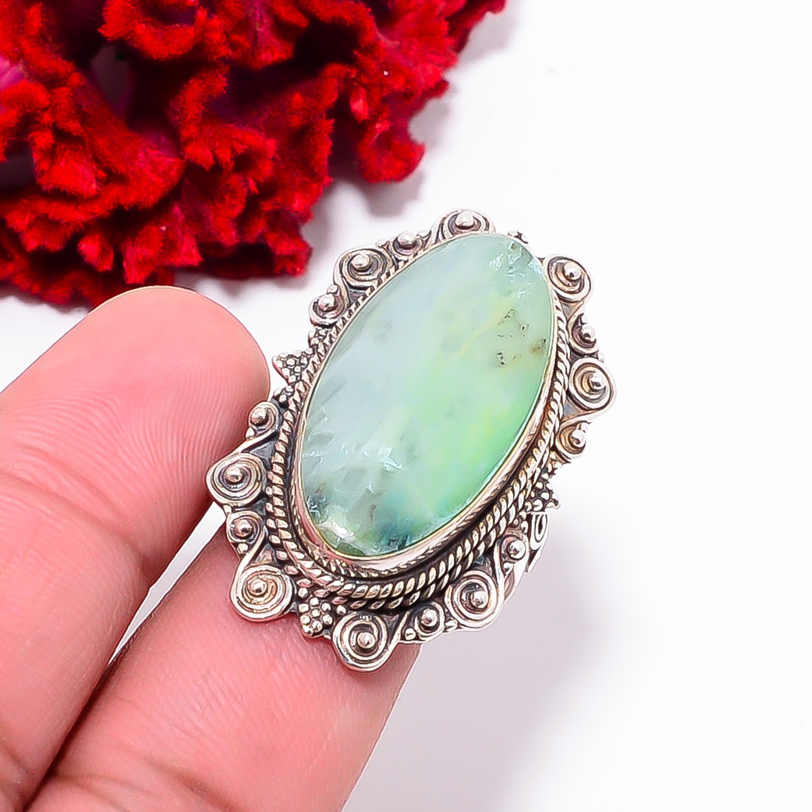 Blue Opal – Peru Fine Art Oxidised 925 Sterling Silver Ring S.9 R102456