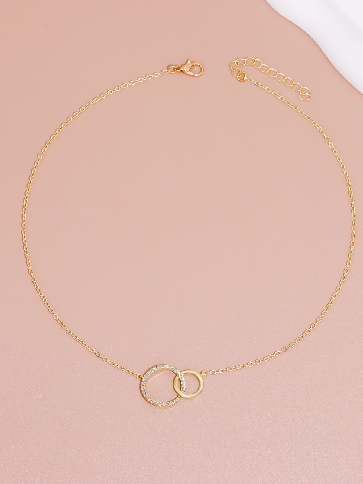 Necklace Stainless Steel Double Circle Pendant Thin Chain for Women Jewelry