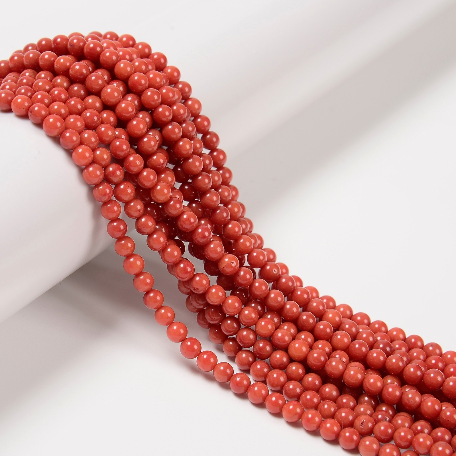 Sardinia Bamboo Coral Smooth Round Beads Size 4mm 15.5” Strand