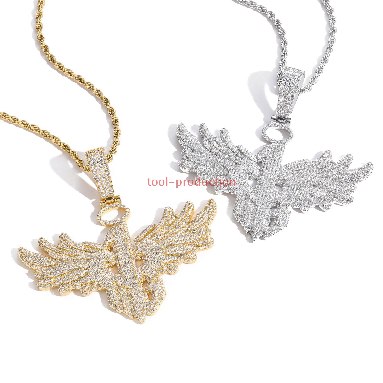 Handmade Sparkling Angel Wings Zircon Pendant with Free Chain A+++++
