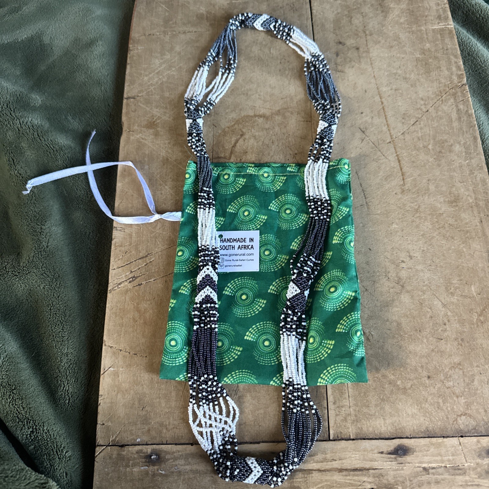 Zulu Glass Bead Black White Statement Strand from Gone Rural South Africa