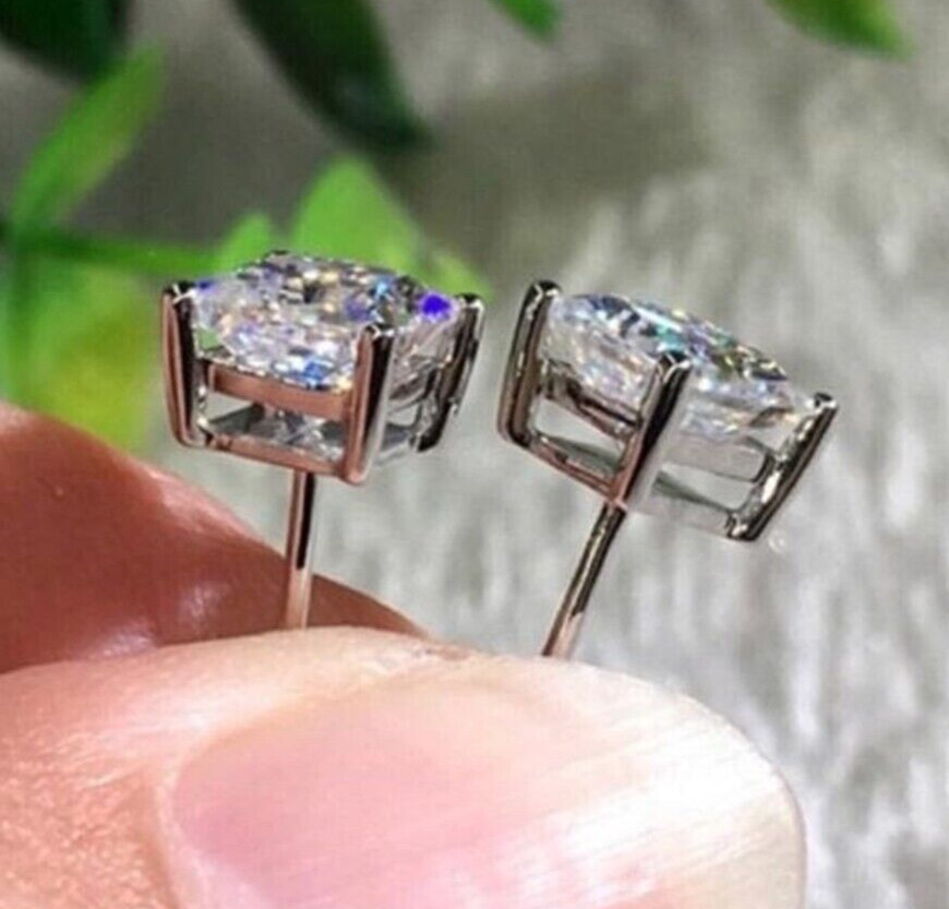 4.00 Ct Certified Princess Cut Diamond Solitaire Studs-Great Shine & Bling!