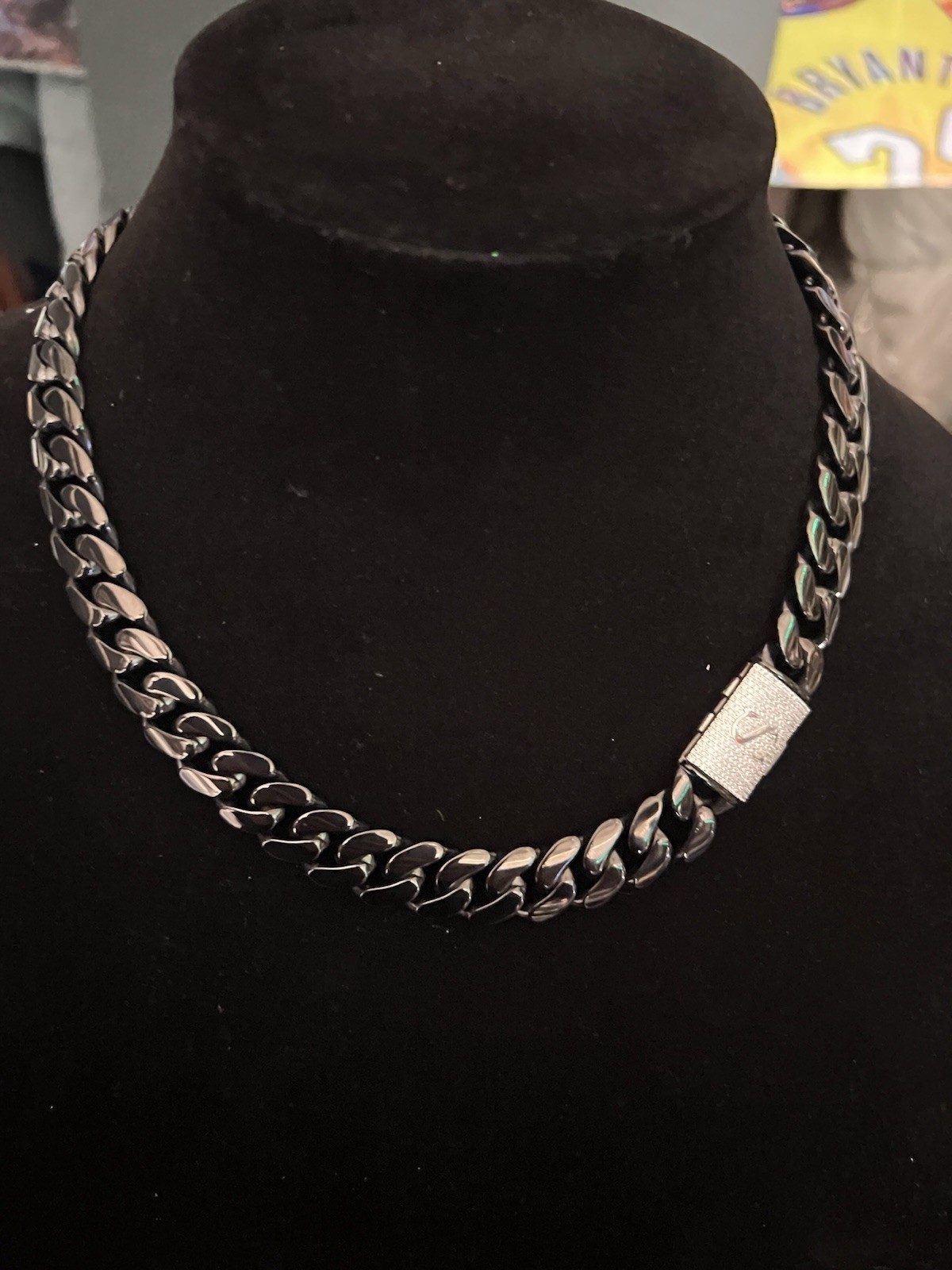 16” black plated s lock 5A cz Cuban necklace