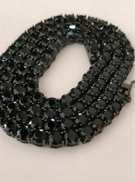 13.95 Ctw Lab Created Round Black Diamond Black Rhodium Tennis Unisex Necklace.