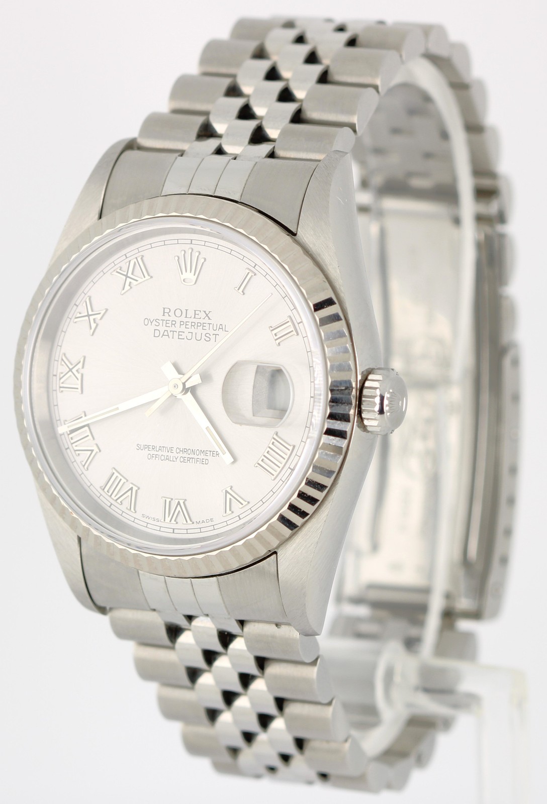1995 PAPERS Rolex DateJust Silver Roman Numeral 36mm 16234 NO-HOLES Watch BOX