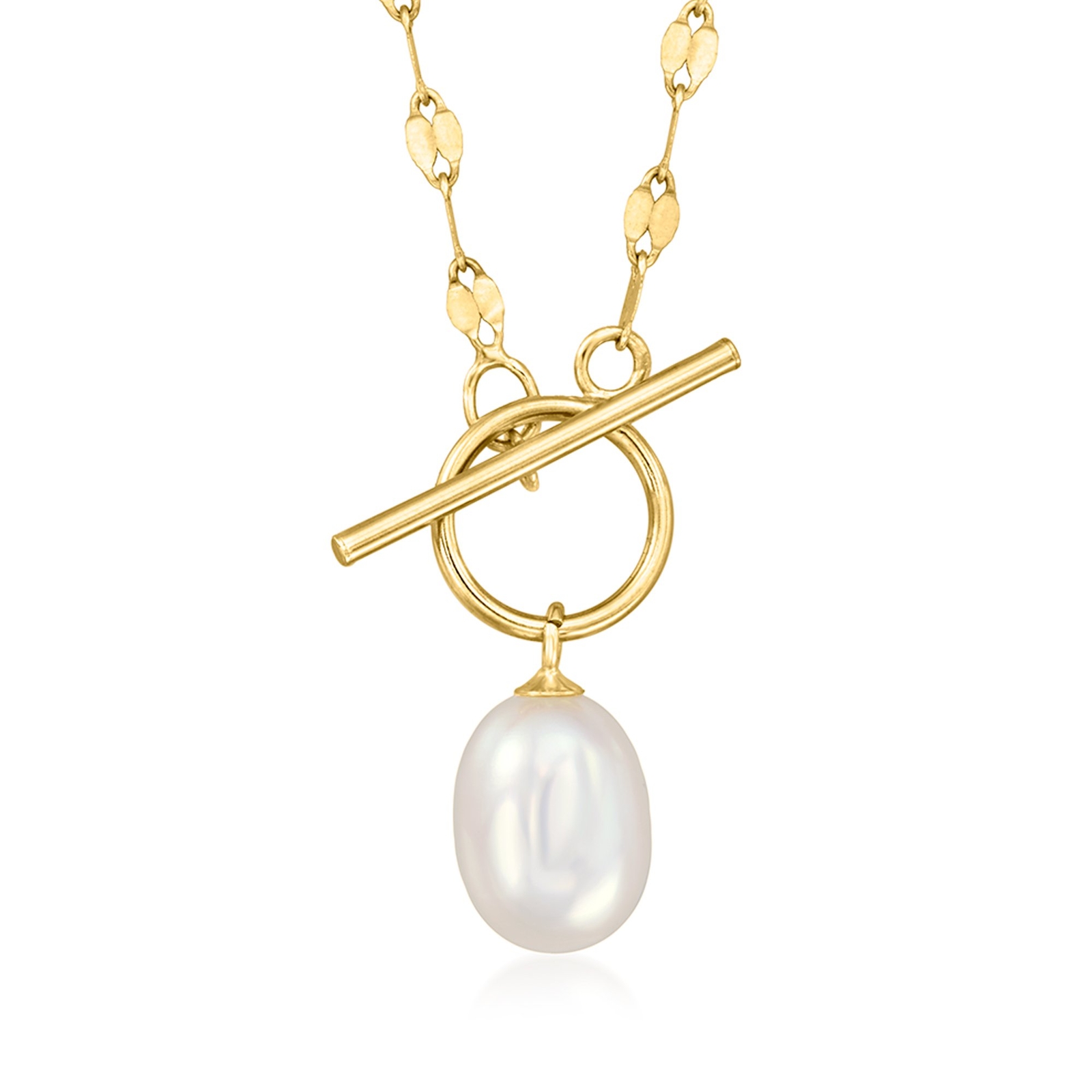 6-6.5mm Cultured Pearl Lumachina-Chain Toggle Necklace in 14kt Yellow Gold