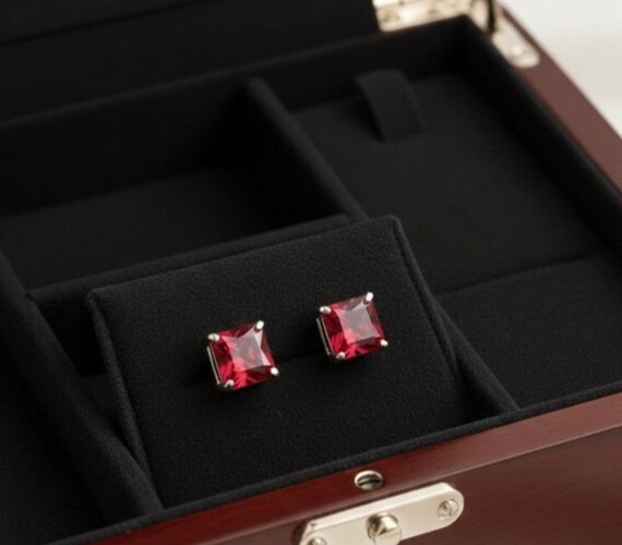 Red Square Stud Earrings | 925 Sterling Silver, Unisex Minimalist