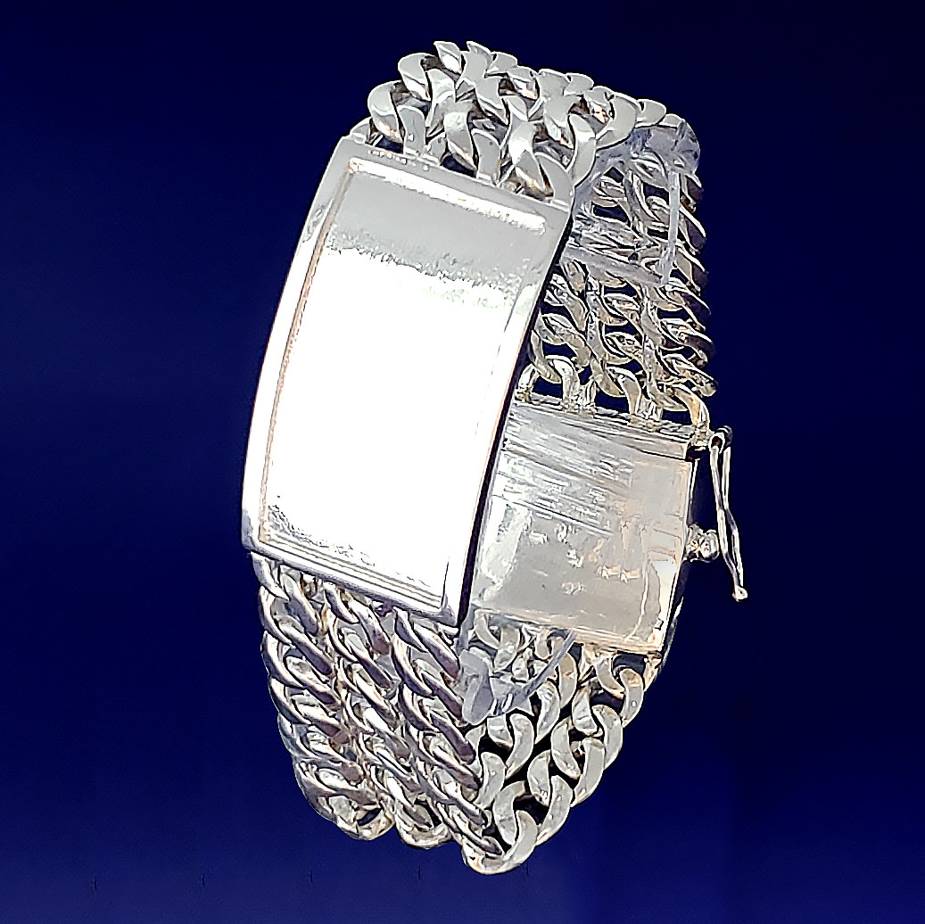 26 mm Solid Heavy Sterling Silver 3 Row Cuban Link ID Bracelet 8 Inches 65 Grams
