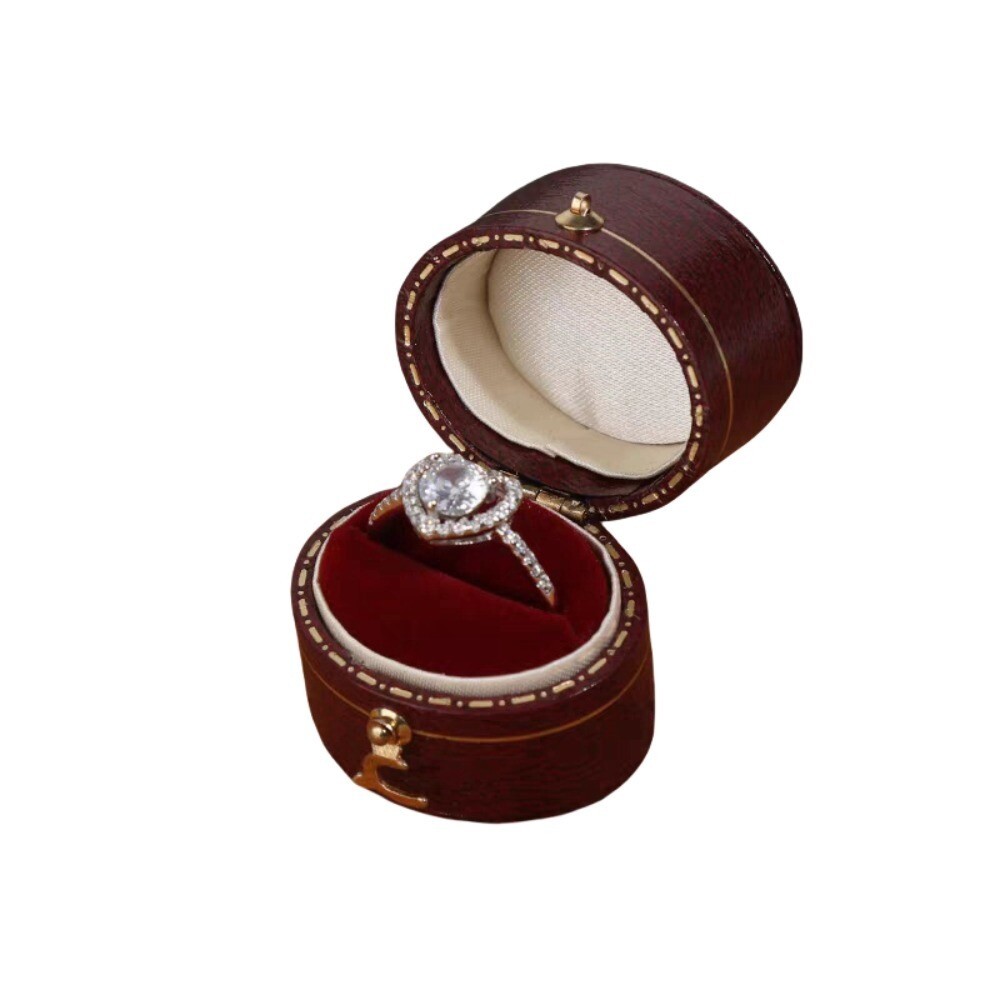 Luxury Vintage Leather Ring Boxes Engagement Wedding Ring Box Jewellery Case