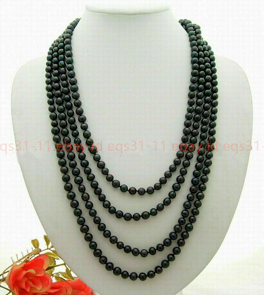 Charming 7-8mm Natural Tahitian Peacock Black Pearl Necklace Long 36-100 Inches