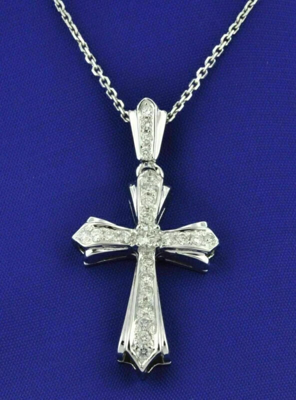 1.00ct Lab Created Diamond Round Cross Pendant Necklace 14k White Gold Finish