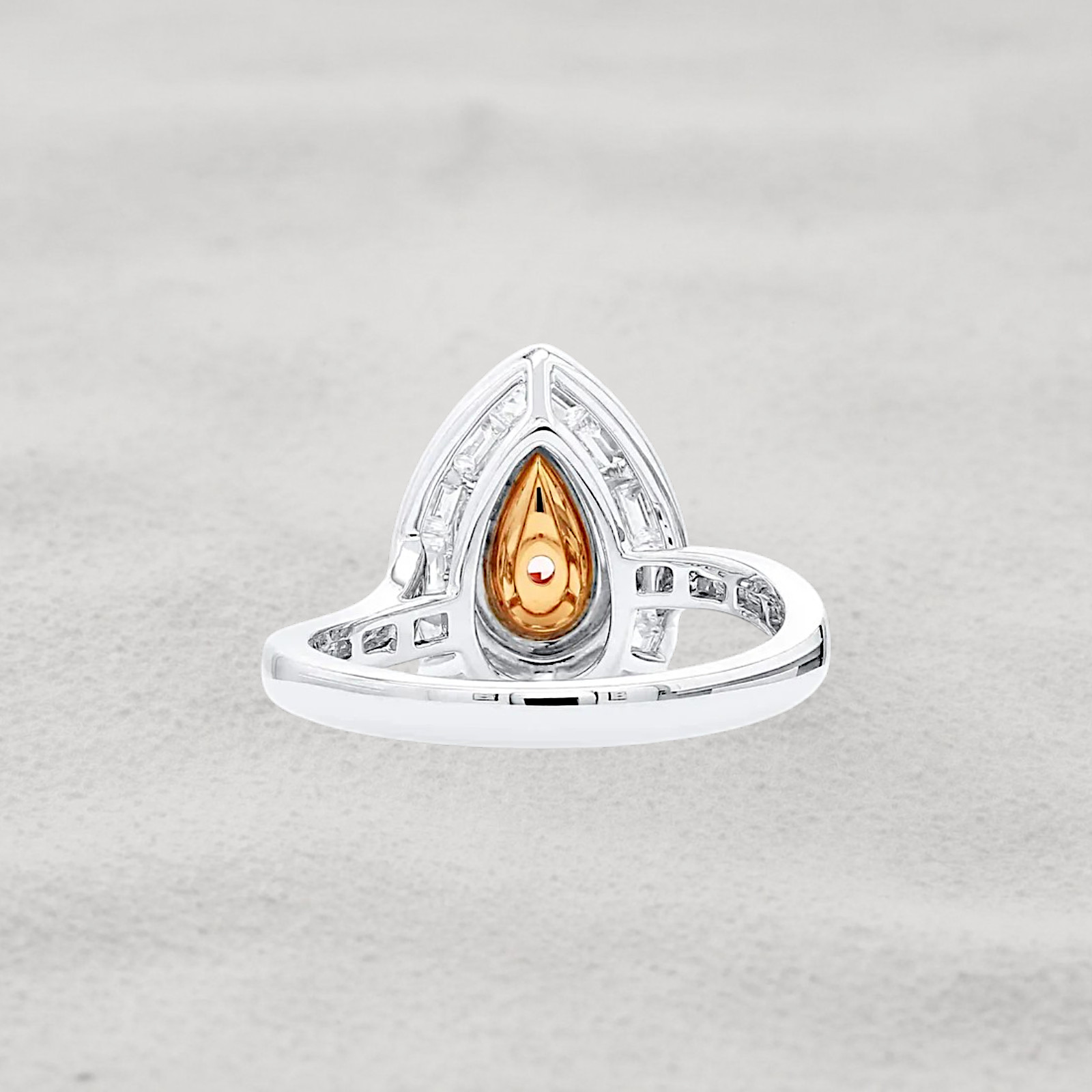 18k Multi Gold 3.65 Carat Fancy Vivid Pink Pear Cut IGI Lab Created Diamond Ring