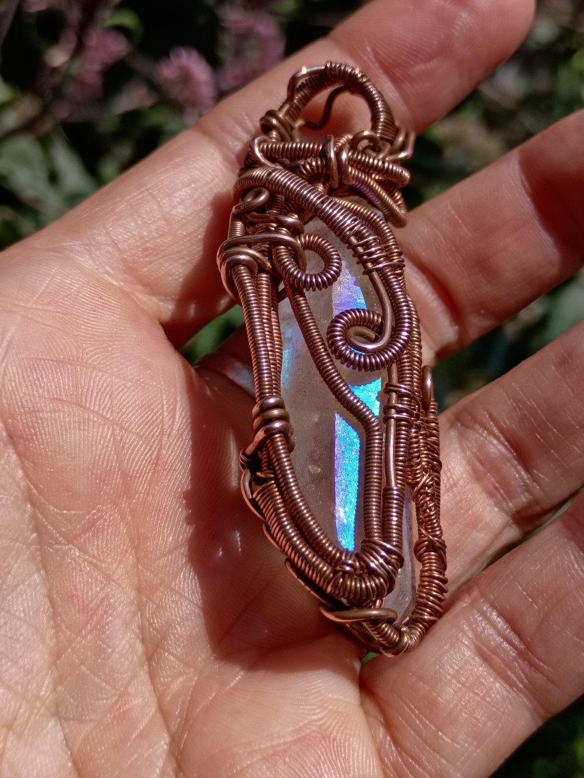 Angel Aura Quartz Crystal Wire Wrap double terminated Copper Pendant Necklace