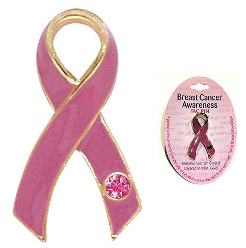 Breast Cancer Awareness Enameled Pink Tac Pin with Austrian Crystal, NEW!