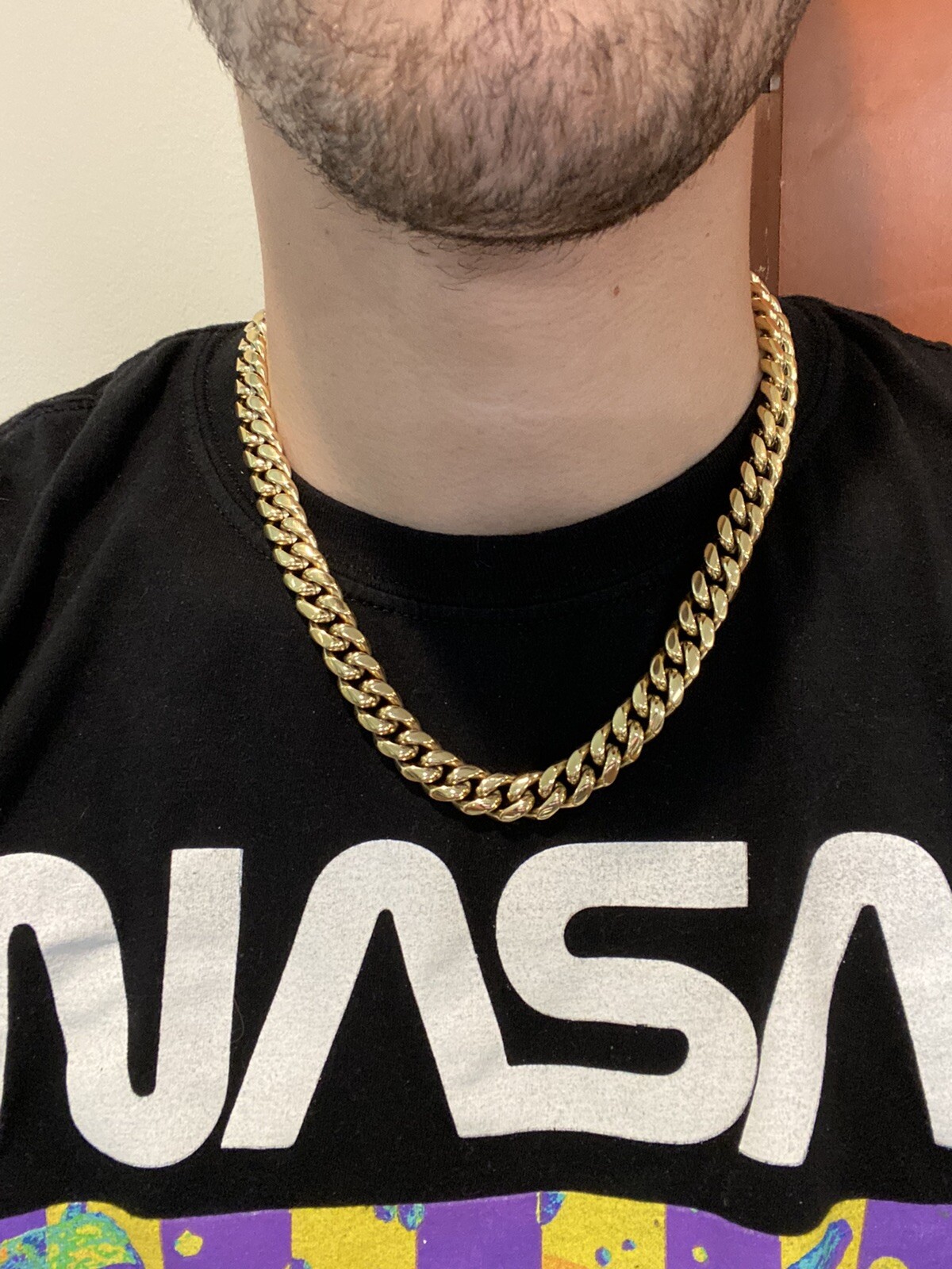 Real Solid 14K Gold Over Stainless Steel Miami Cuban Link Chain Necklace Choker
