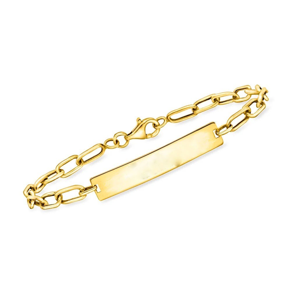 7″ ENGRAVABLE ID Identity Plate Paper Clip Link Bracelet Real 10K Yellow Gold