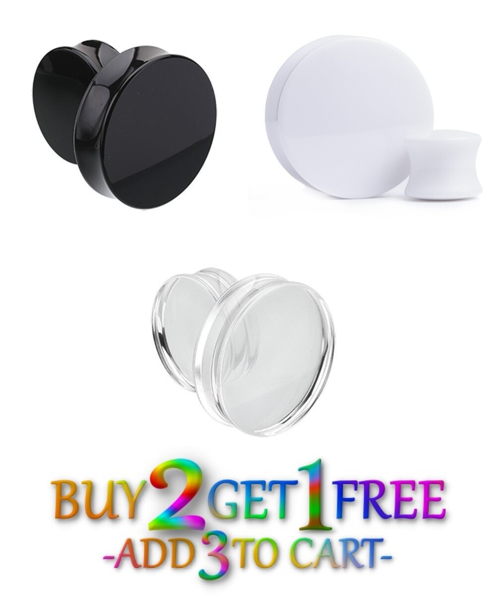 Pair 8g-50mm ACRYLIC PLUGS Double Flare Gauges Solid Saddle Ear Tunnels 1001