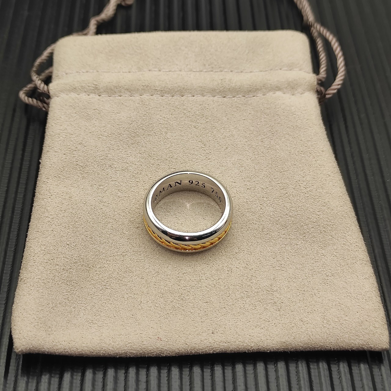 David Yurman 8mm Cable Inset Band Ring Sterling Silver with 18K Yellow Gold SZ 9