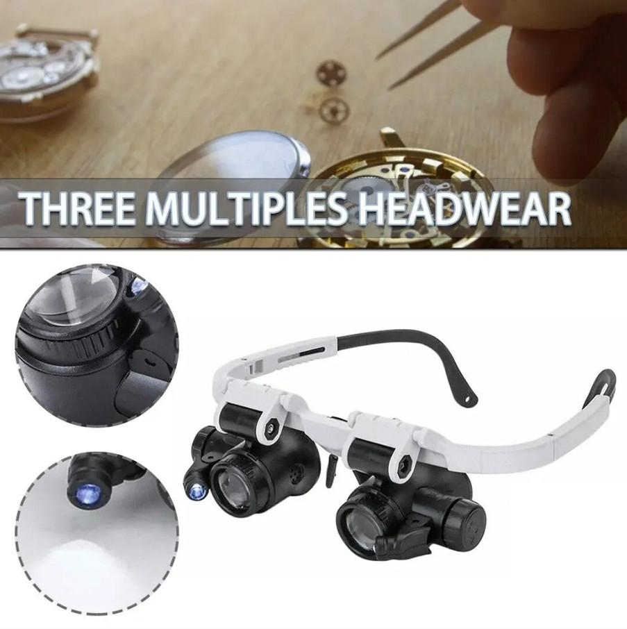 1pc Adjustable LED Head Mounted Magnifier 8X 15X 23X Jewelry Repair Loupe – NEW