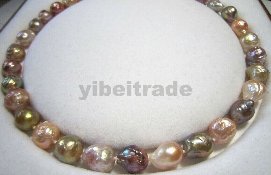 11-12mm AAA natural south seas multicolor baroque pearl necklace 18inch