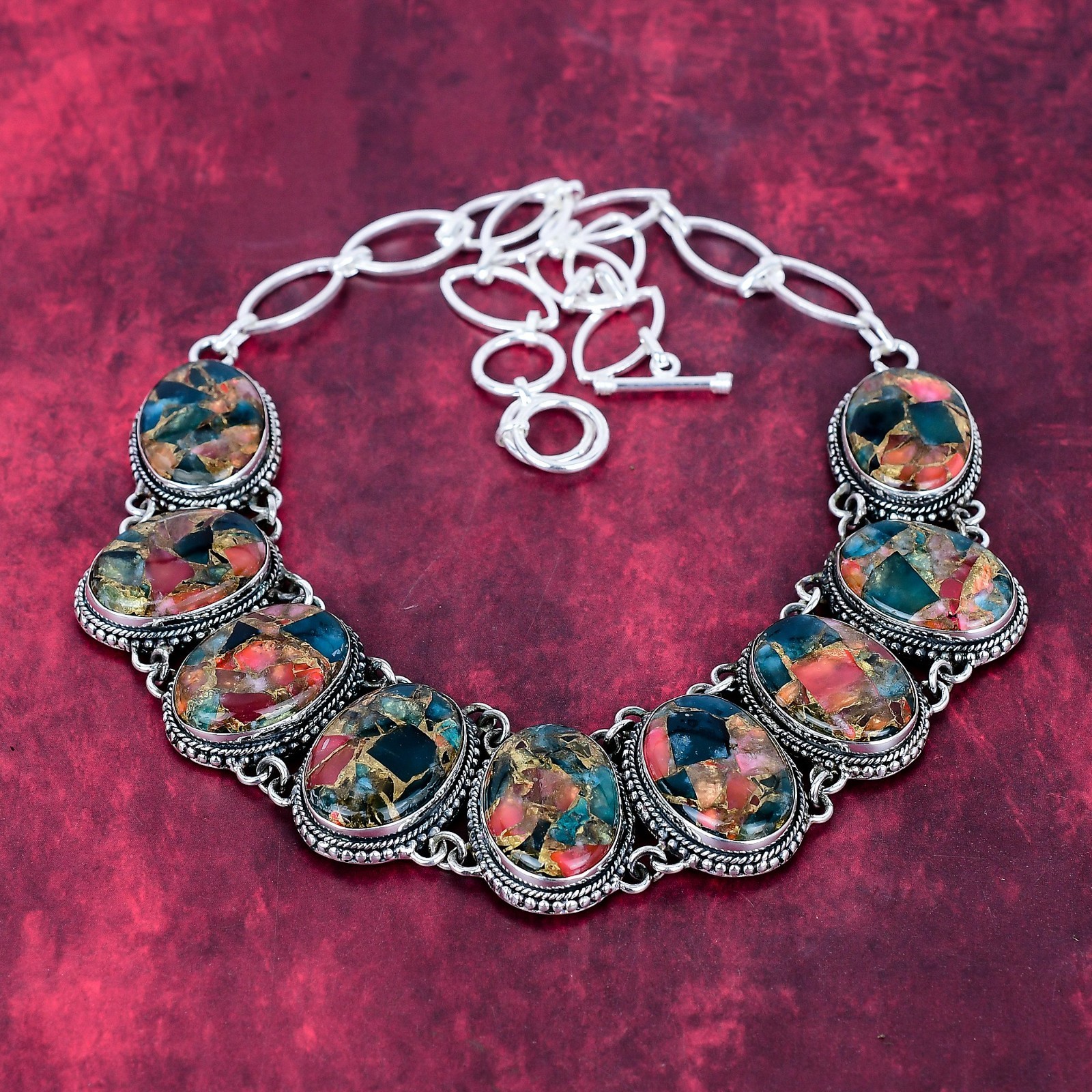 Copper Multi Tourmaline Gemstone Handmade 925 Sterling Silver Necklace Jewelry