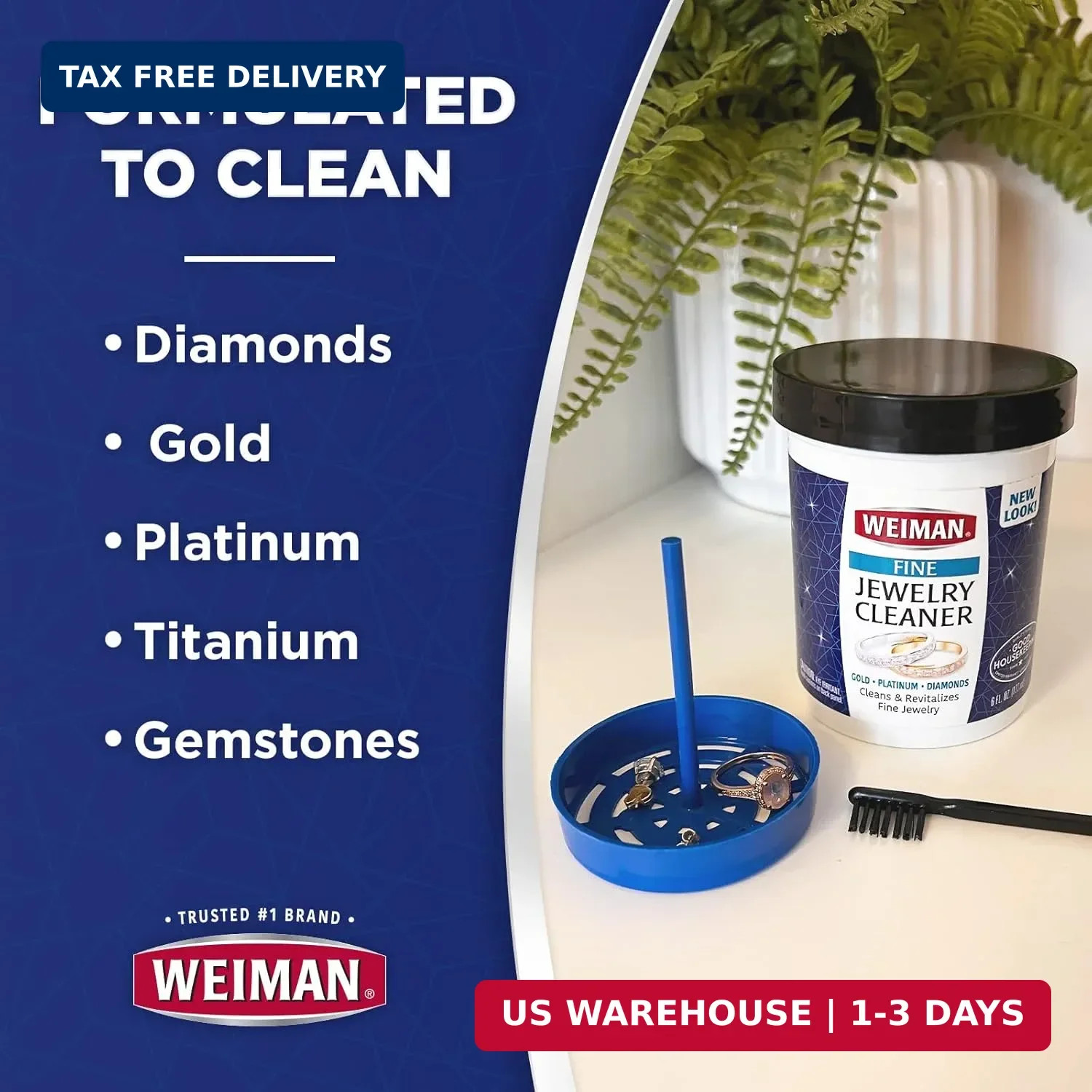 Weiman Fine Jewelry Cleaner Liquid with Cleaning Brush – Restores Shine & Brilli