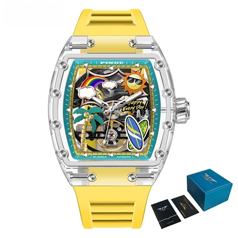 Unique Dial Men’s Mechanical Watch Summer Beach Glow Waterproof Silicone