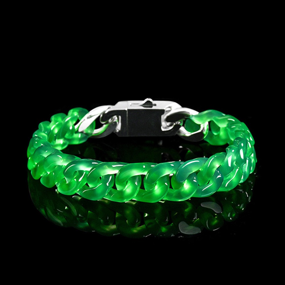 Handmade Natural Green Agate 11mm Curb Link Chain Bracelet For Women Men 17-18cm