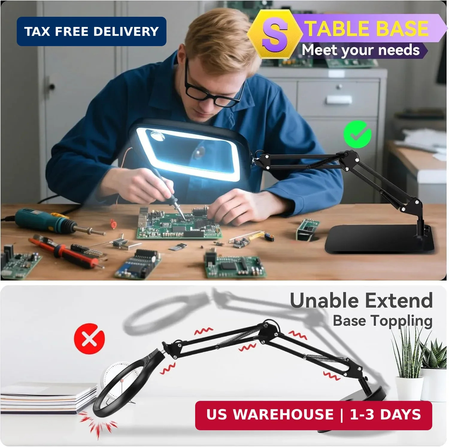 10X 30X Extra Large Magnifying Glass with Light and Stand 7-inch | 5 Color Modes