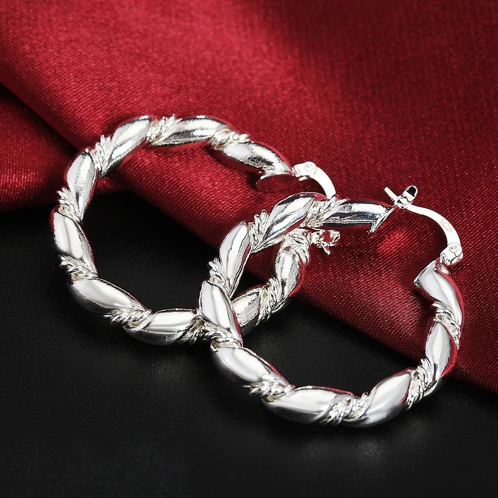 Hot 925 Sterling Silver Hoop Earrings for Women Fashion.