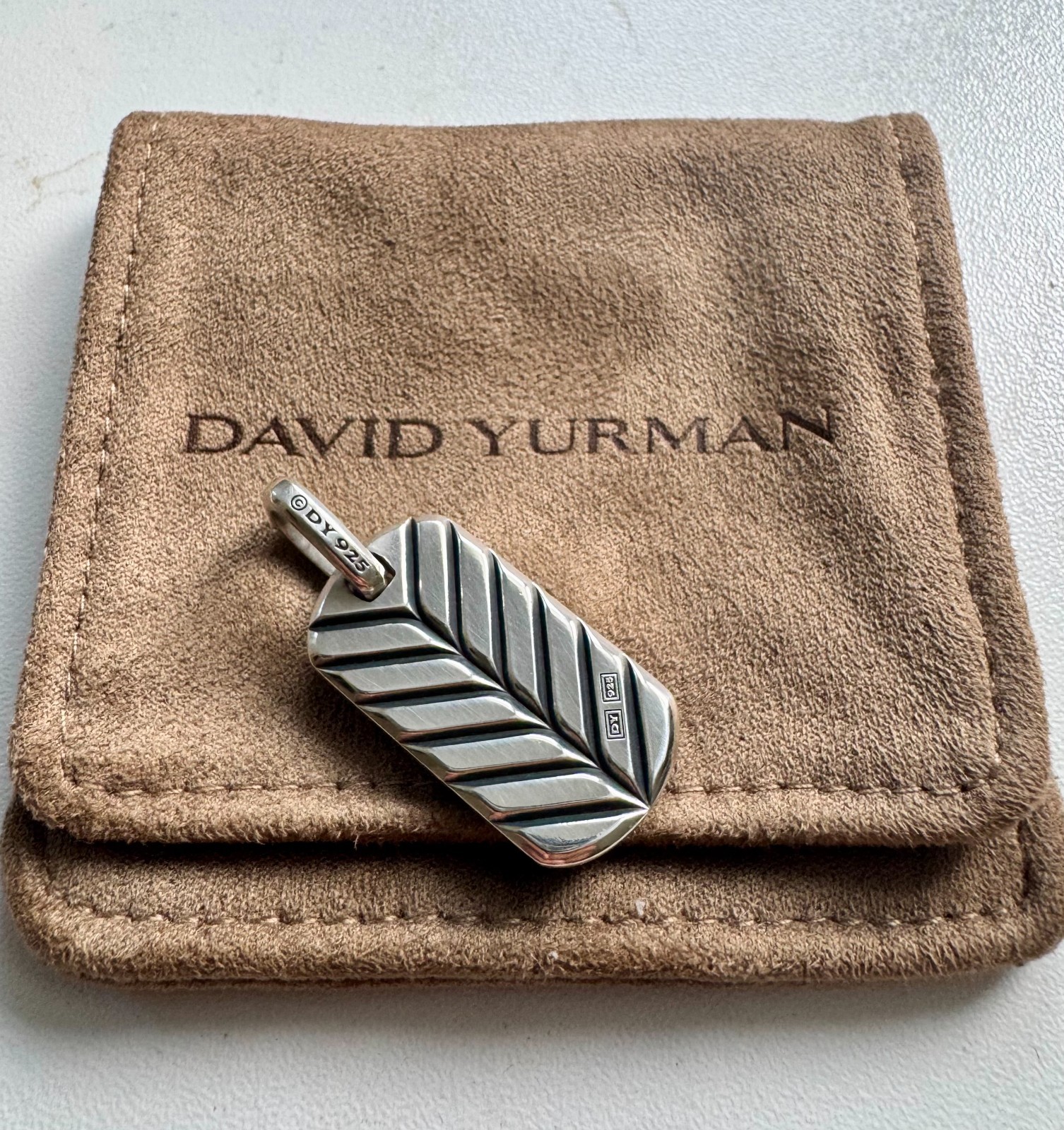 David Yurman Chevron Tag Pietersite Sterling Silver Pendant 27mm Authentic