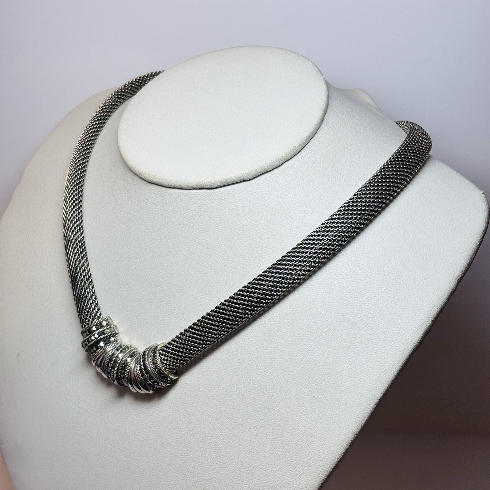 Judith Jack Sterling 925 Silver Mesh Marcasite Necklace 17 in-1.61