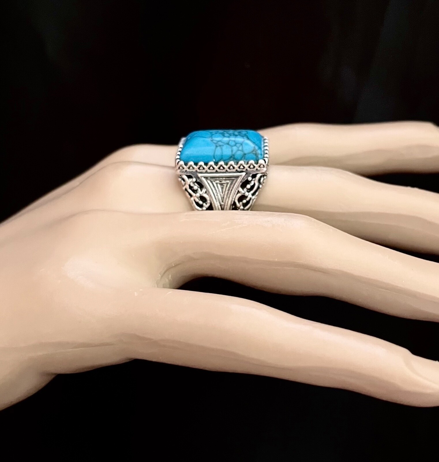 Simulated Turquoise Blue Cabochon Casual Everyday Ring Size 8.5