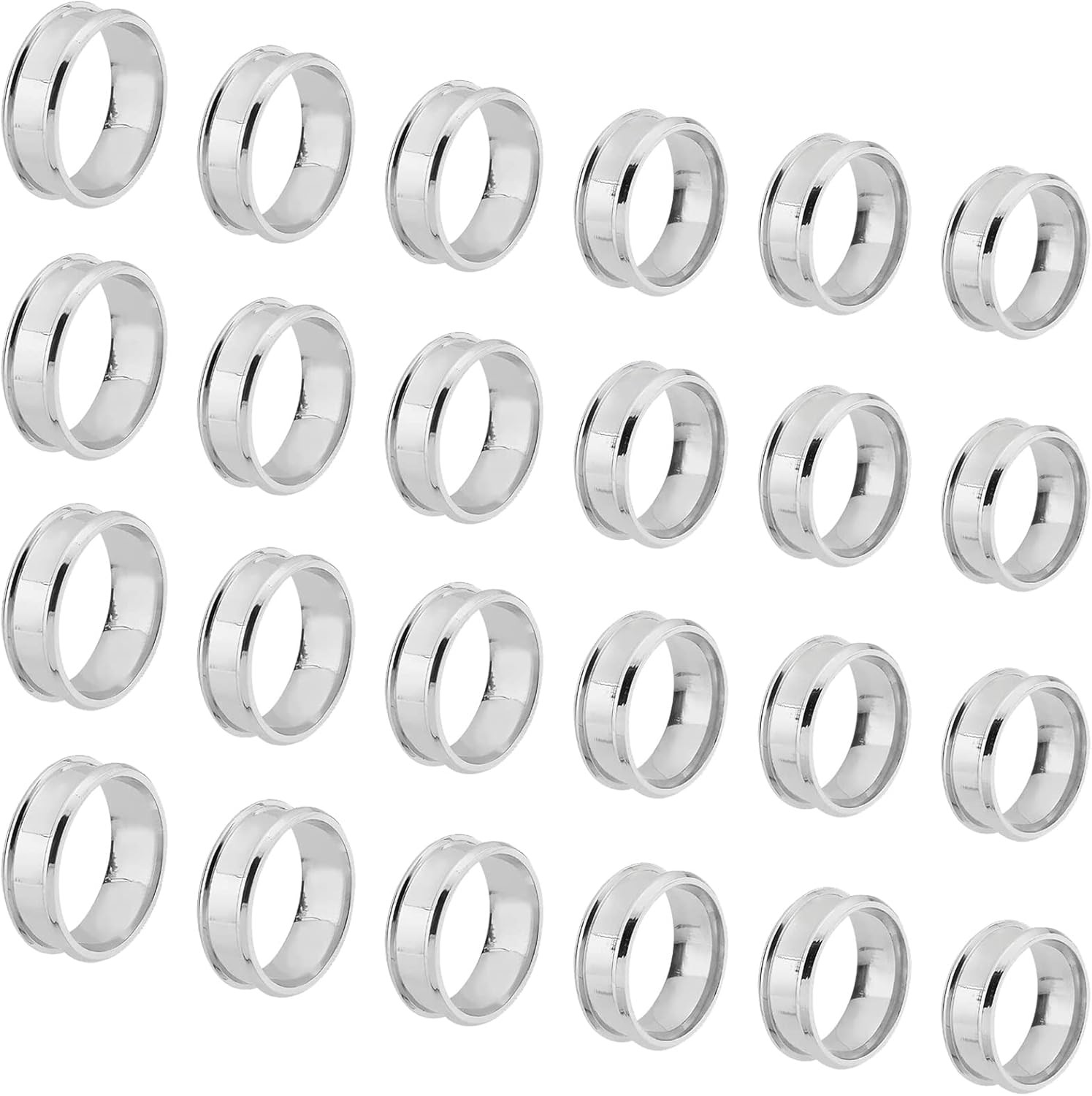 24 pcs Stainless Steel Blank Core Ring Settings 6 Sizes Finger Ring Blanks Round