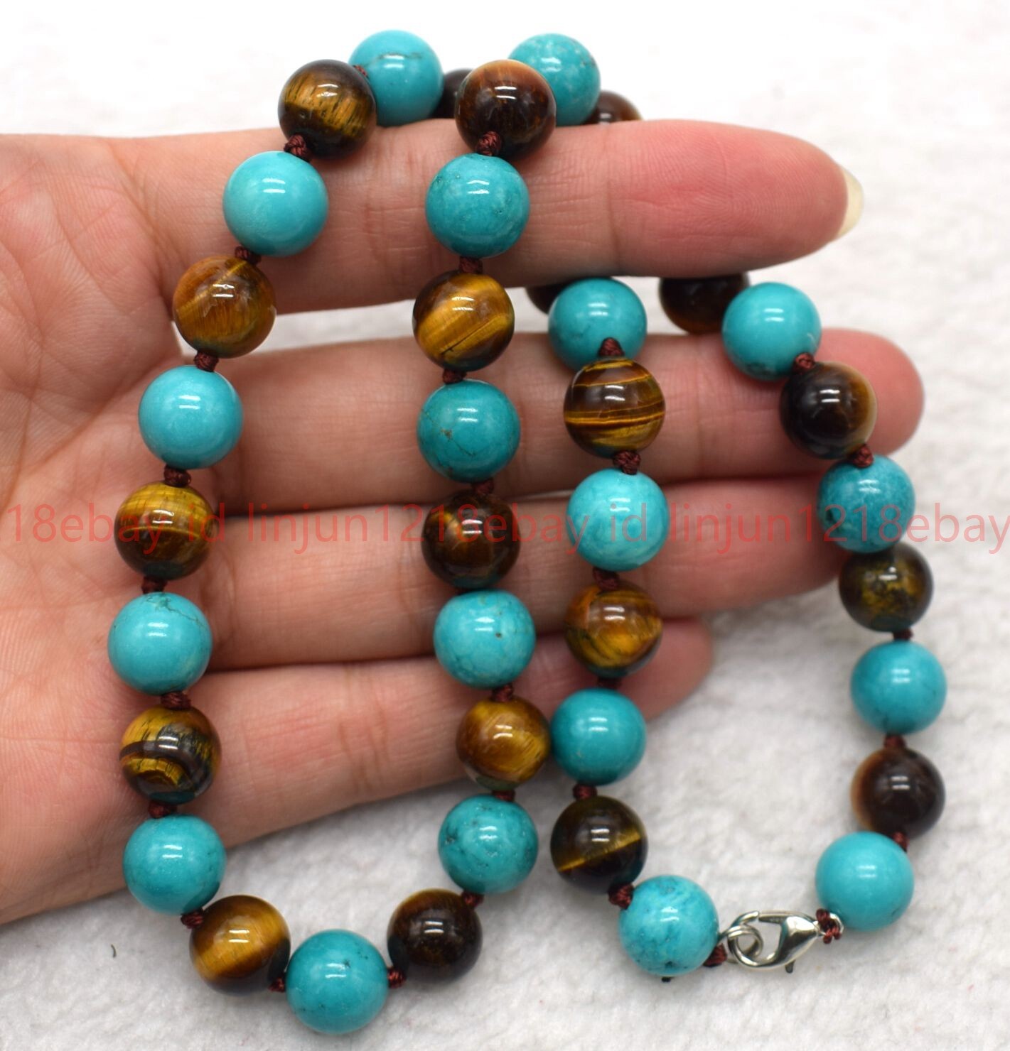 Natural 8/10mm Turquoise Yellow Tiger’s eye Gems Round beads Necklace 16-36in