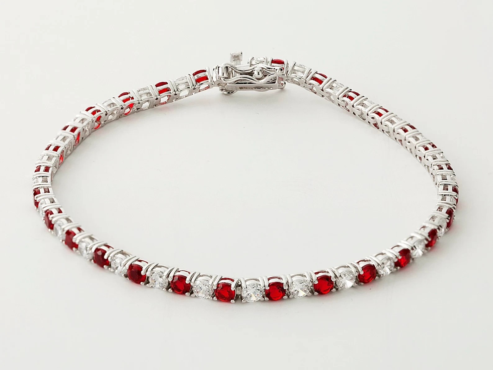 15.00 Ct Round Lab Created Ruby Diamond Tennis Bracelet 14K White Gold Plated