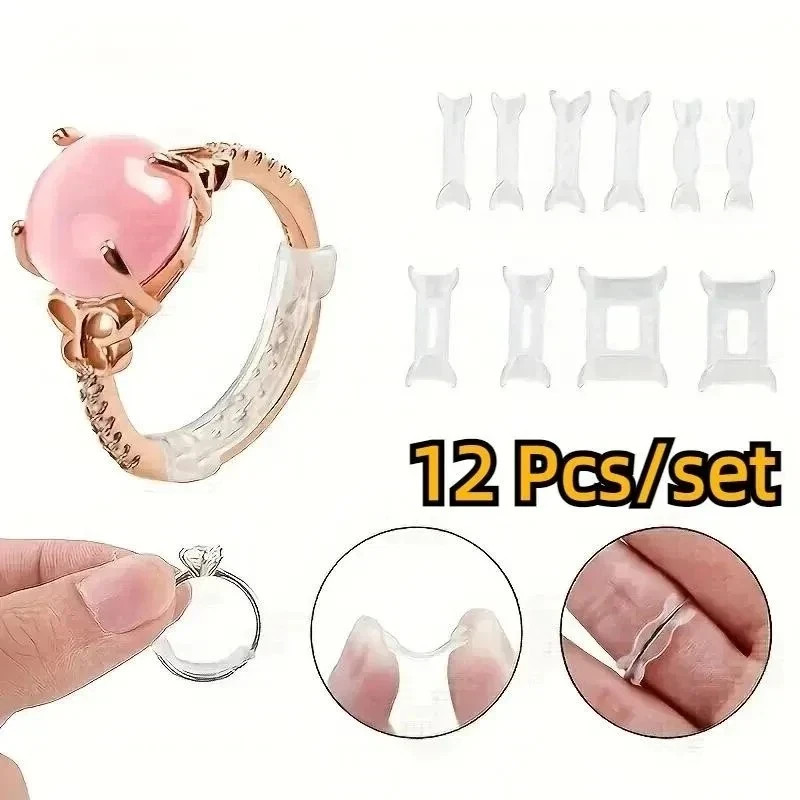 12PCS Clear Ring Size Adjuster Invisible Ring Sizer Guard for Loose Rings