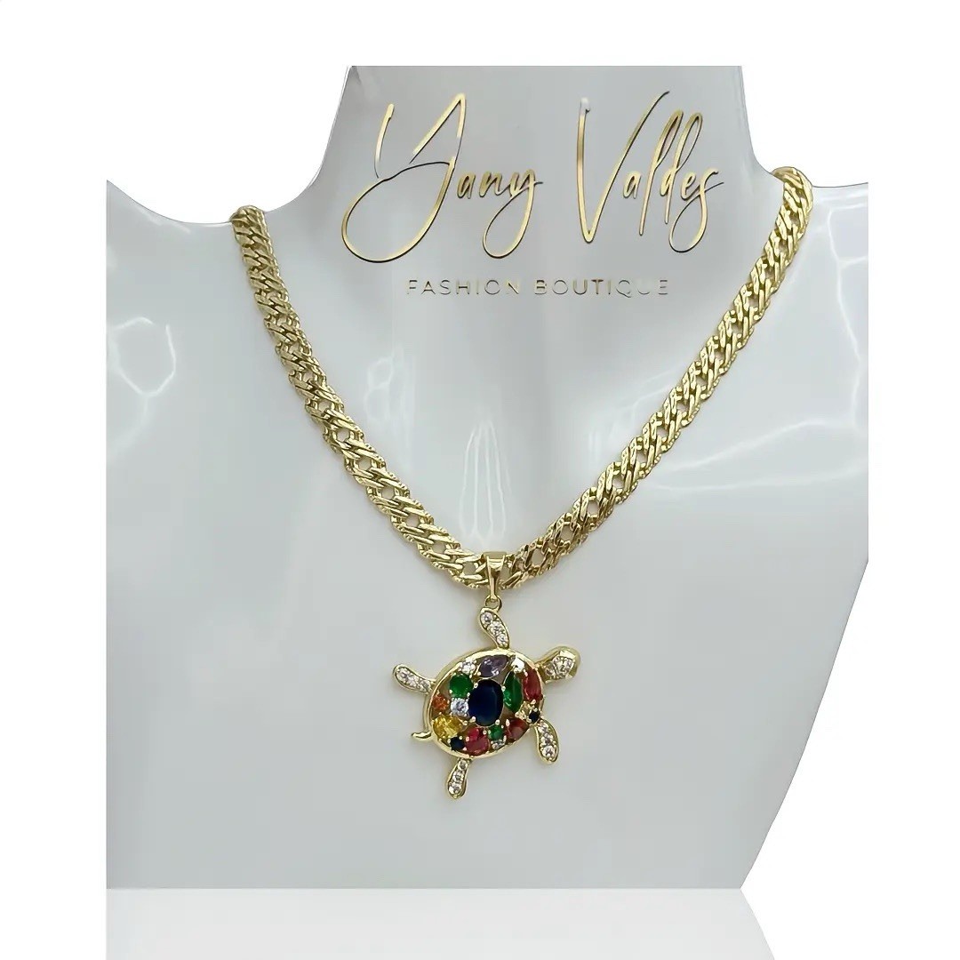 18” Spanish Link Chain Turtle Pendant 14K Gold Filled Necklace
