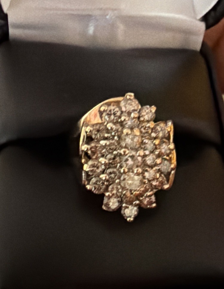Vintage Yellow Gold Diamond Floral Cluster Cocktail Statement Ring Size 6.5