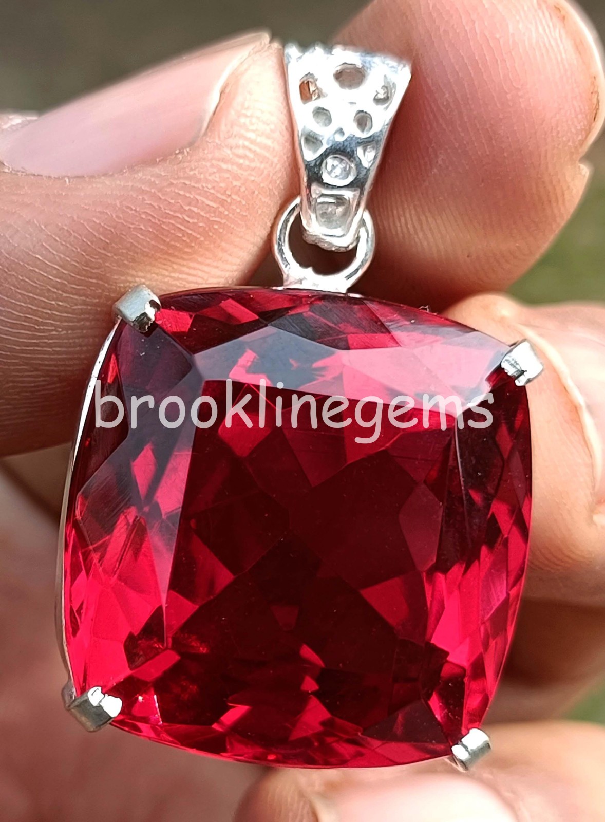 90 Ct Natural Red Ruby Cushion Cut EGL 925 Silver Pendant With Free Chain 6FGM