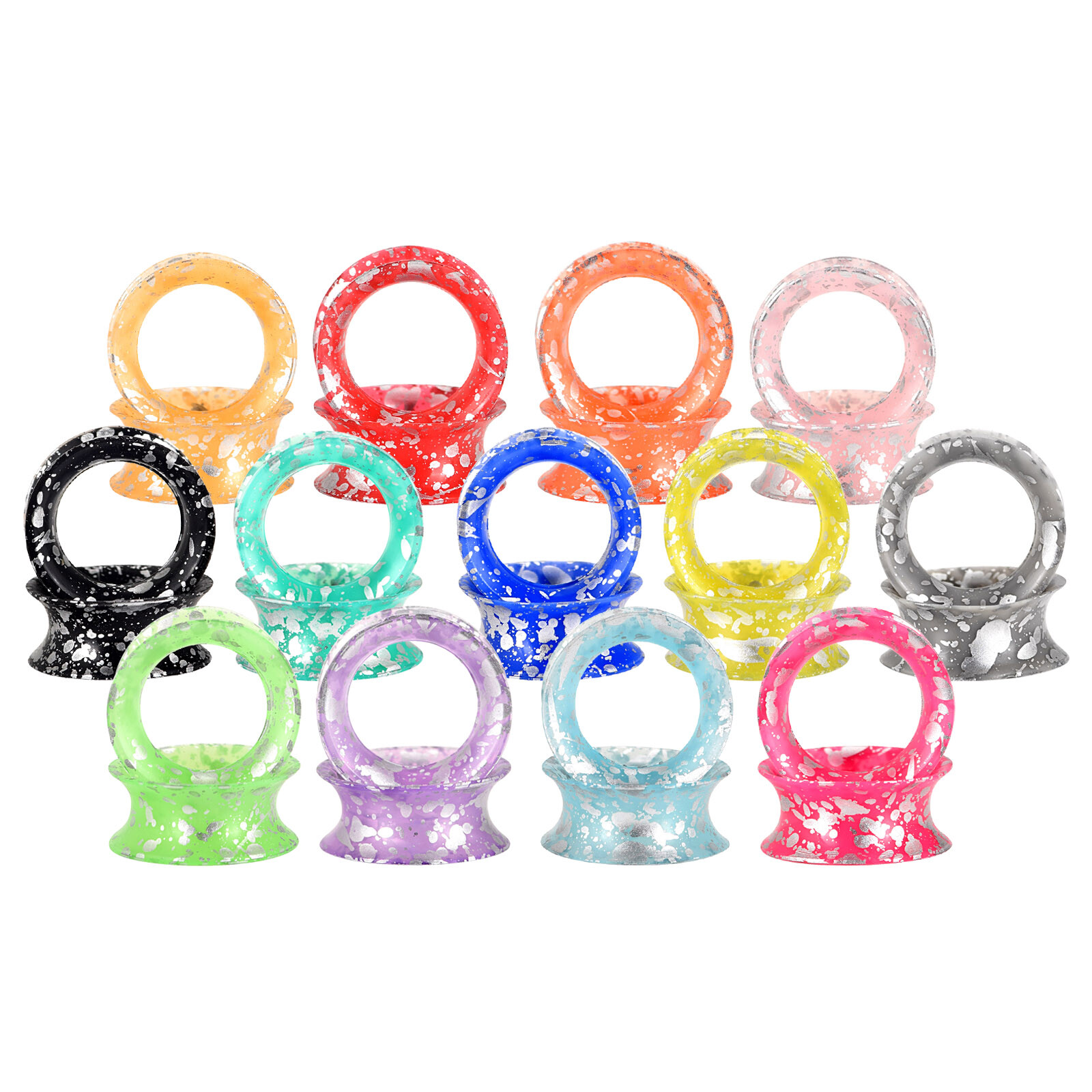 2pcs Soft Silicone Tunnels with Colorful Spots Piercing Jewelry Gauges 2g-1 inch