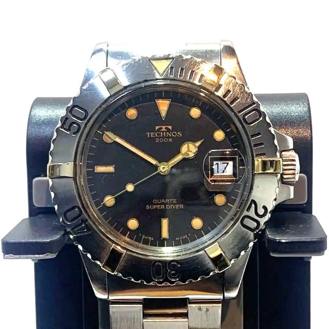 TECHNOS Quartz SUPER DIVER 200m Black Dial Water Resistant 20ATM Used Watch