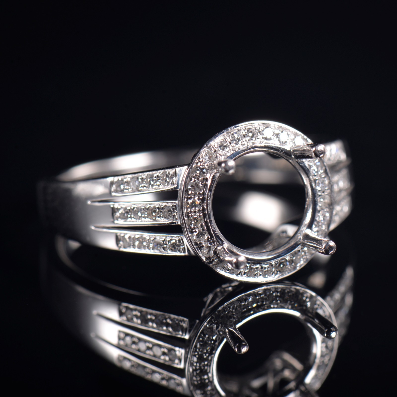 Custom Lab Diamond Round 7.6mm 4 Prong 3-Row Split Shank Semi Mount Ring 14K WG
