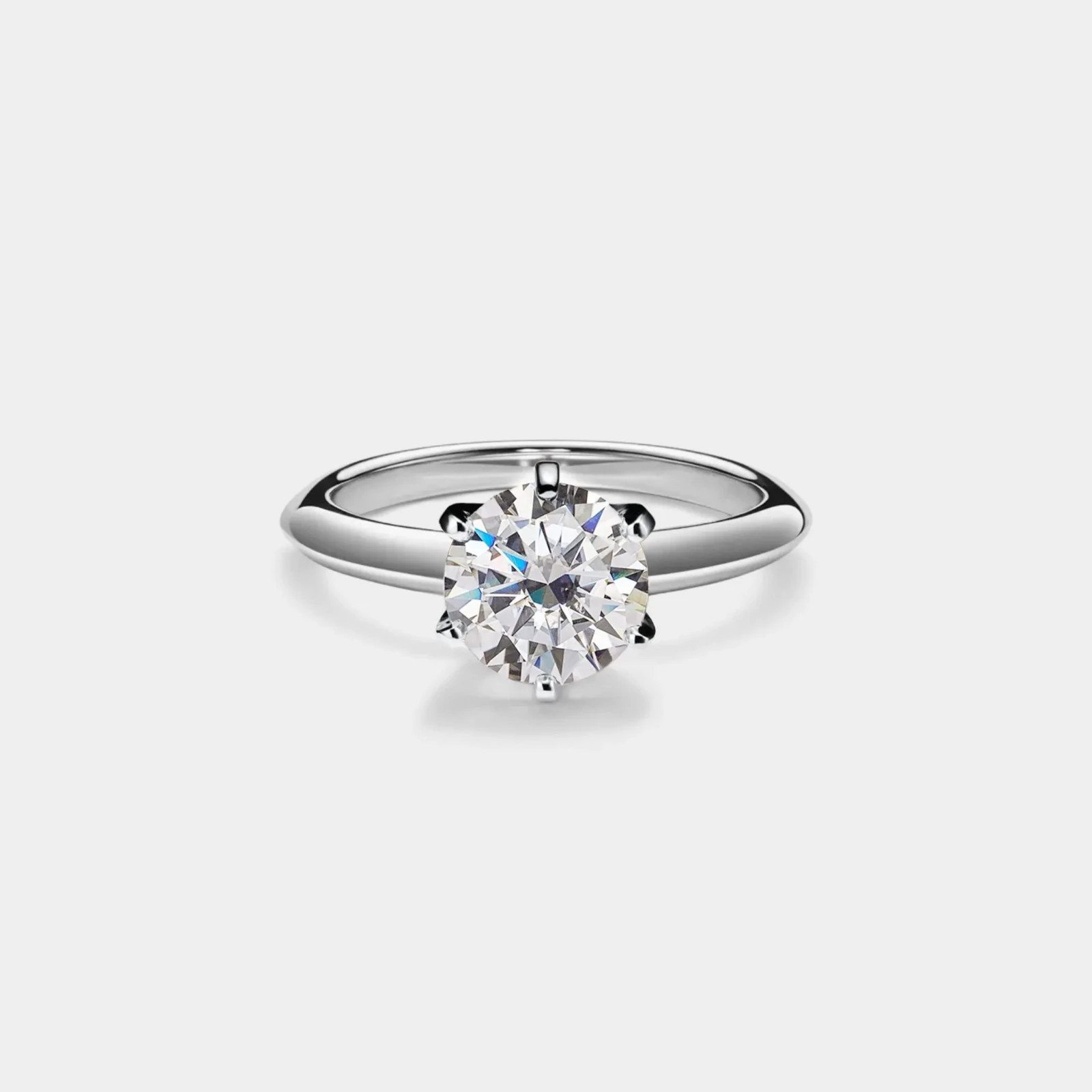Six-Prong Solitaire Moissanite Engagement Ring in 925 Sterling Silver