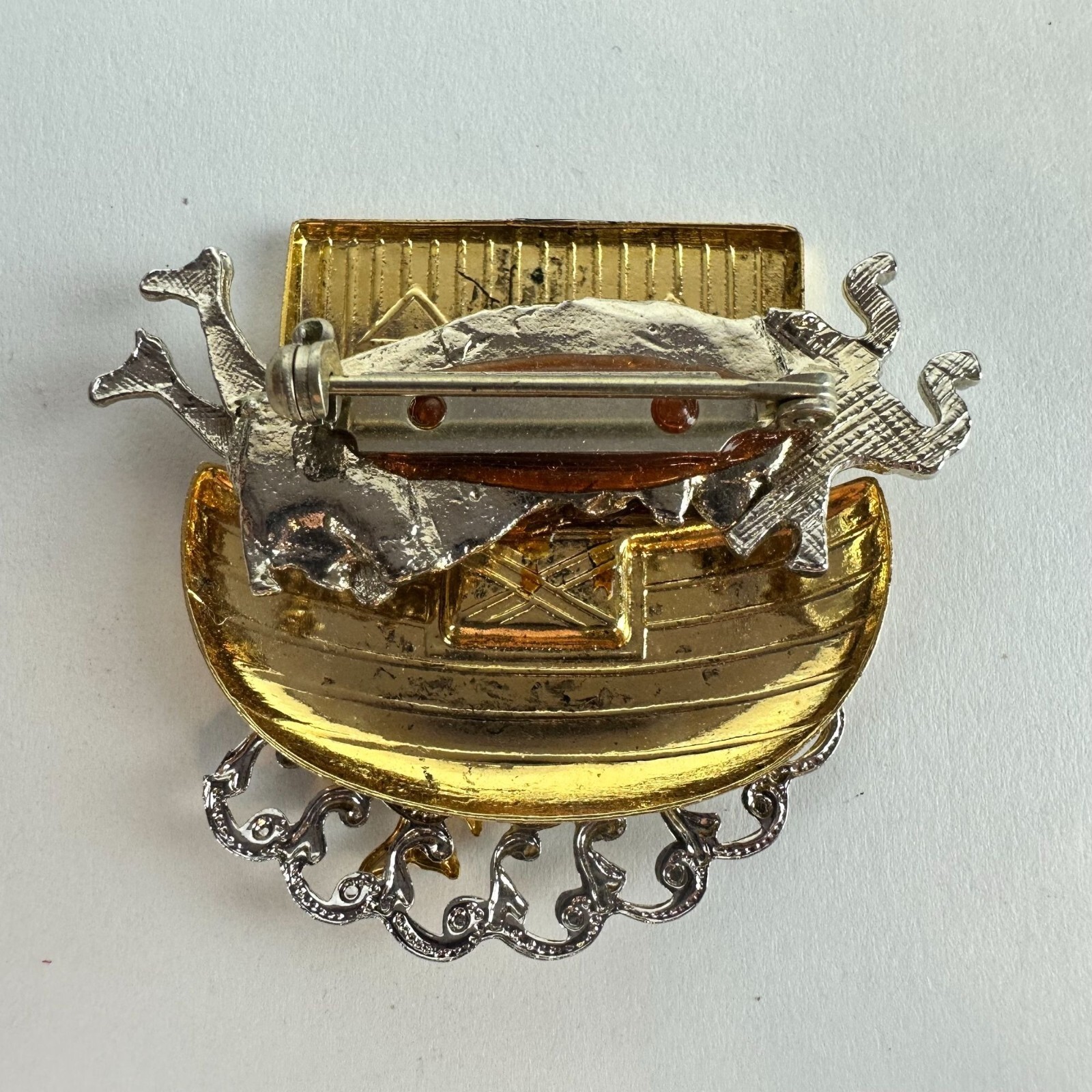 Noahs Ark Gold & Silver Tone Brooch Pin Christmas