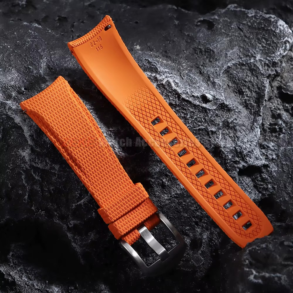 Curved End FKM Rubber Watch Strap 20mm 21mm 22mm Military Sport Band