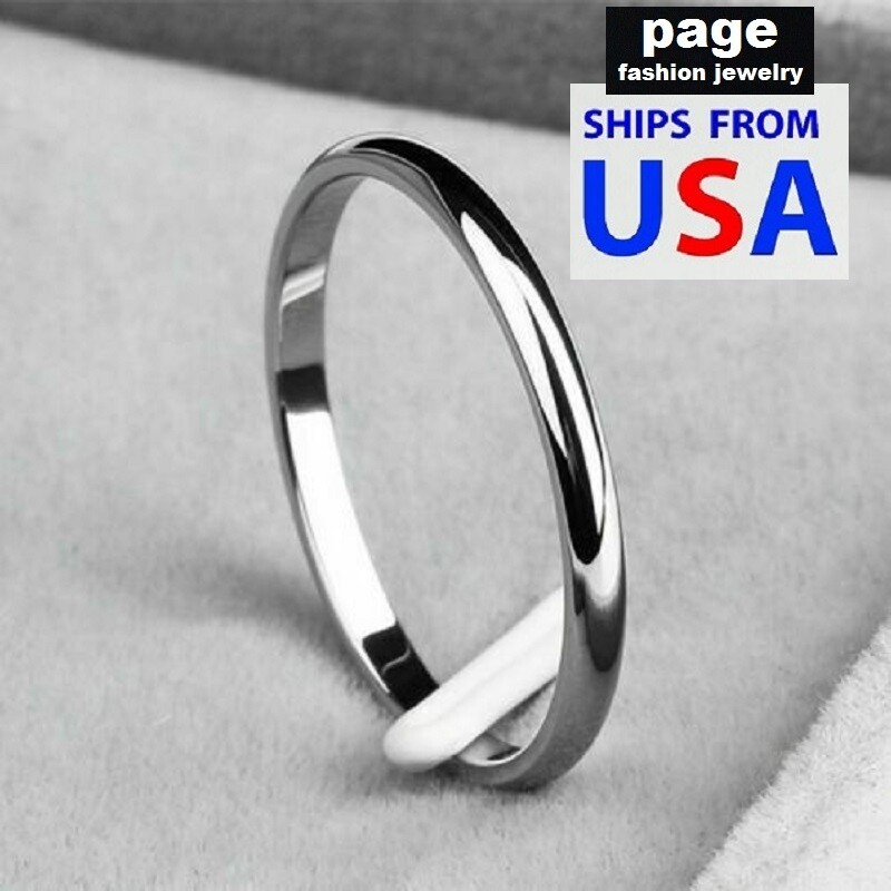 Traditional Silver 2mm Wedding Band Ring Polished Stainless Steel Size 5.5-11.5