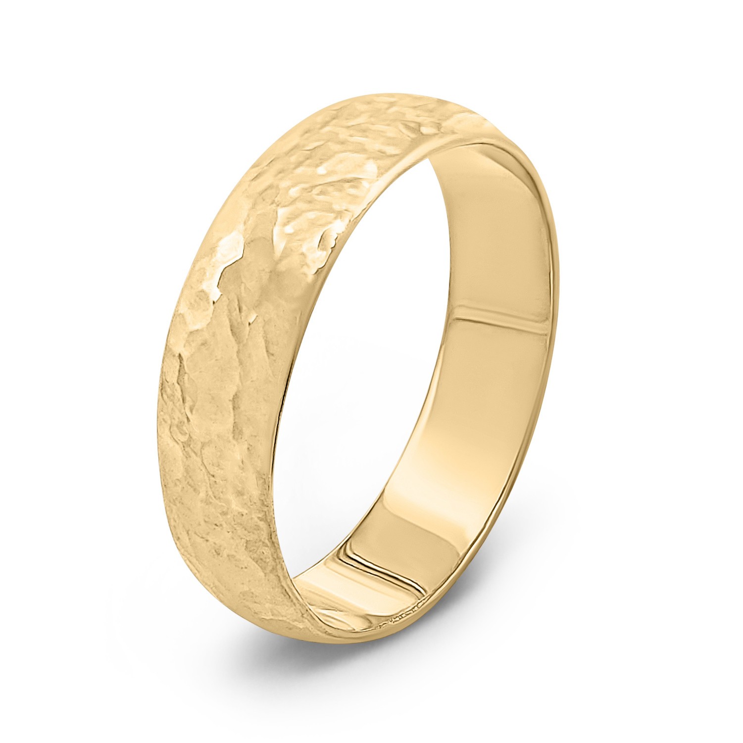 Solid 14K Yellow Gold Hammered Ring Handmade 5mm Hammer Texture Wedding Band