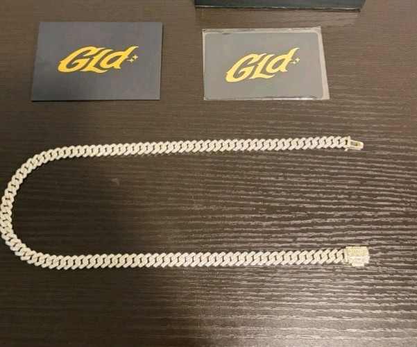 GLD Silver Plated Cuban Link Chain Necklace w/ White Mossinite Stones
